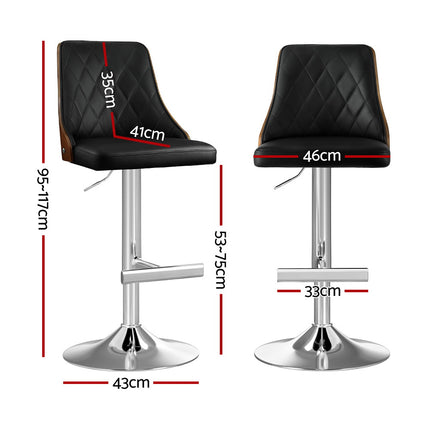Artiss Bar Stool Bentwood Swivel Adjustable Kitchen Counter Stool Leather Black