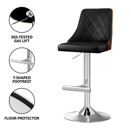 Artiss Bar Stool Bentwood Swivel Adjustable Kitchen Counter Stool Leather Black