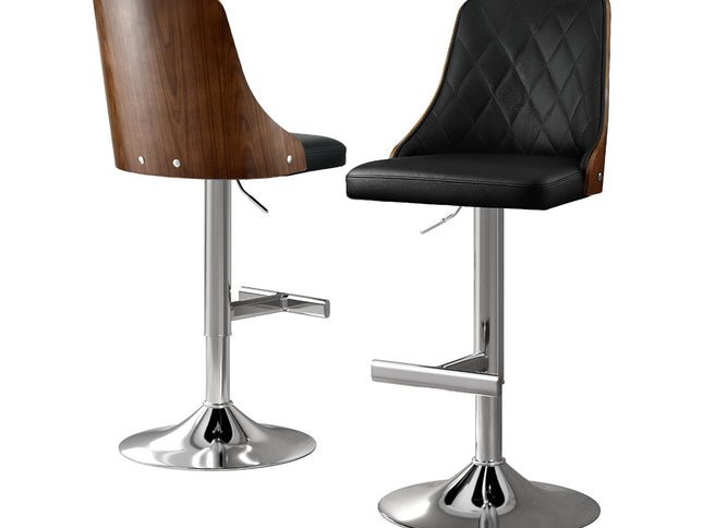 Artiss 2X Bar Stool Wood Swivel Adjustable Kitchen Counter Stool Leather Black