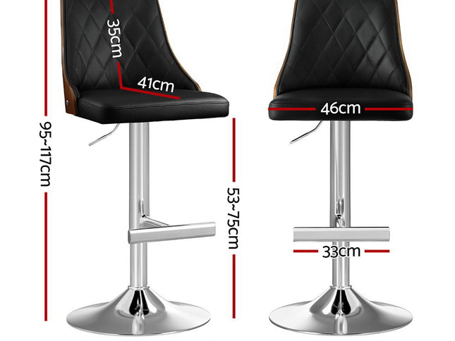 Artiss 2X Bar Stool Wood Swivel Adjustable Kitchen Counter Stool Leather Black