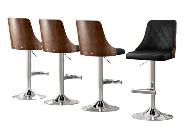 Artiss 4X Bar Stool Wood Swivel Adjustable Kitchen Counter Stool Leather Black