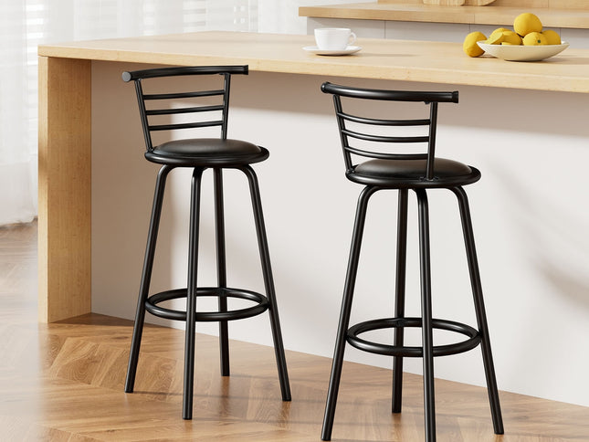 Artiss 2x Bar Stools Swivel Leather Padded Metal