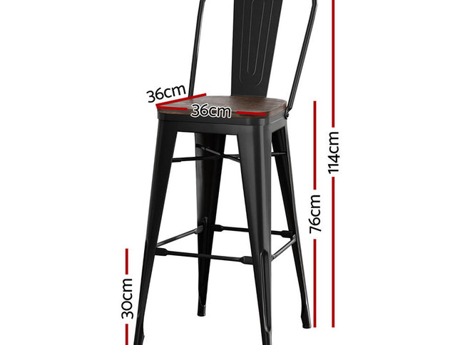 2x Artiss Metal Bar Stools Wooden Seat Retro Counter Stool