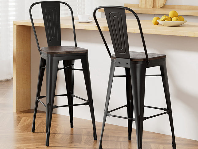 2x Artiss Metal Bar Stools Wooden Seat Retro Counter Stool