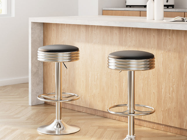 Artiss Set of 2 Backless PU Leather Bar Stools - Black and Chrome