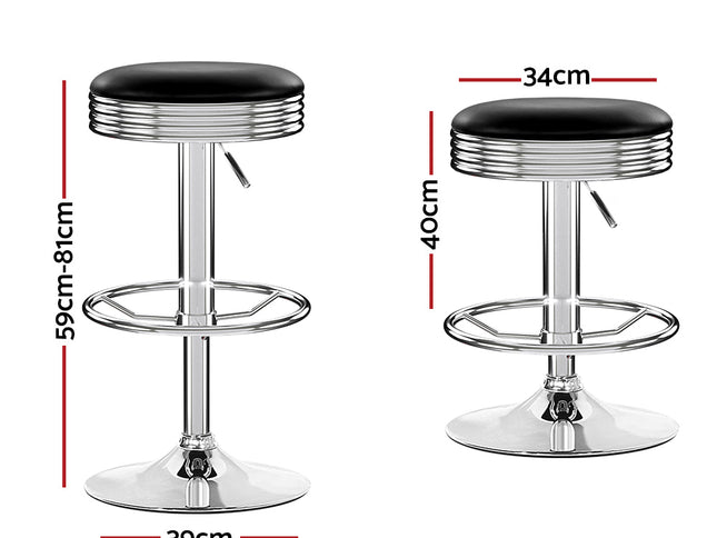 Artiss Set of 2 Backless PU Leather Bar Stools - Black and Chrome