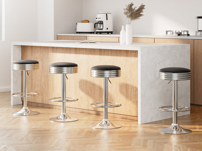 Artiss 4x Bar Stools Leather Padded Gas Lift Silver