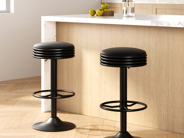 Artiss 2x Bar Stools Leather Padded Gas Lift Black