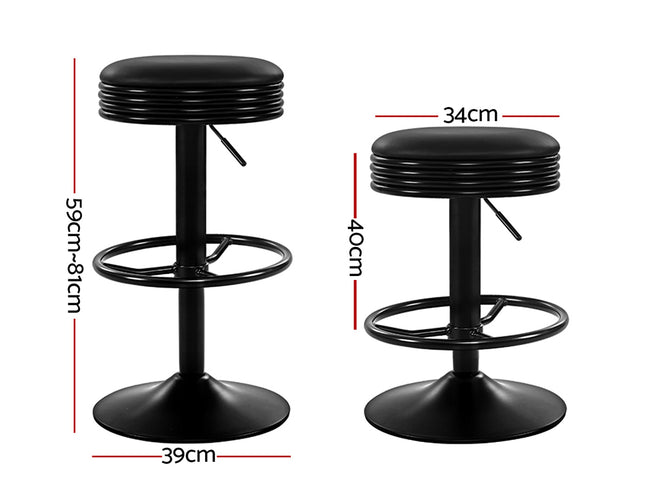 Artiss 2x Bar Stools Leather Padded Gas Lift Black
