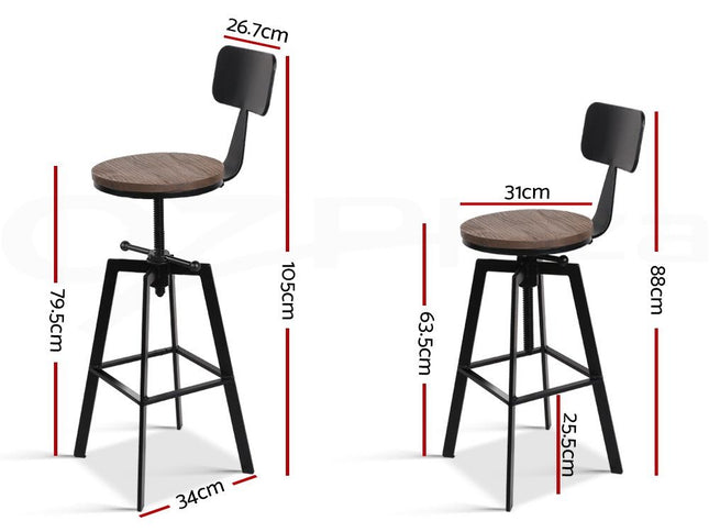 Artiss 3x Bar Stool Swivel Industrial Counter Barstools 63-79cm Seat Height Adjustable Metal Legs
