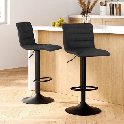 Artiss 2x Bar Stools Gas Lift Linen Fabric Black