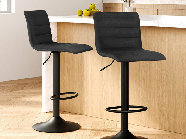 Artiss 2x Bar Stools Gas Lift Linen Fabric Black