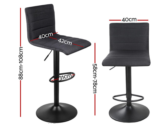Artiss 2x Bar Stools Gas Lift Linen Fabric Black