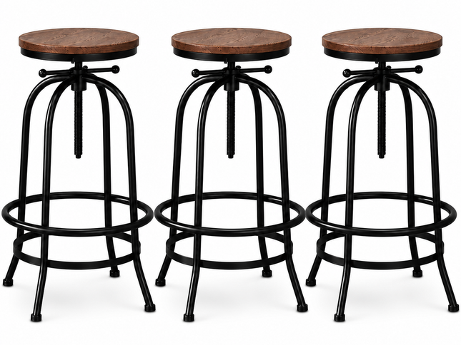 Artiss 3x Bar Stool Backless Swivel Counter Barstools 70-90cm Seat Height Adjustable Industrial