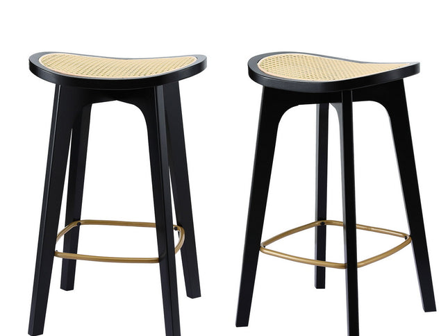 Artiss 2x Bar Stools Rattan Counter Kitchen Dinning Chair Bamboo Saddle Black
