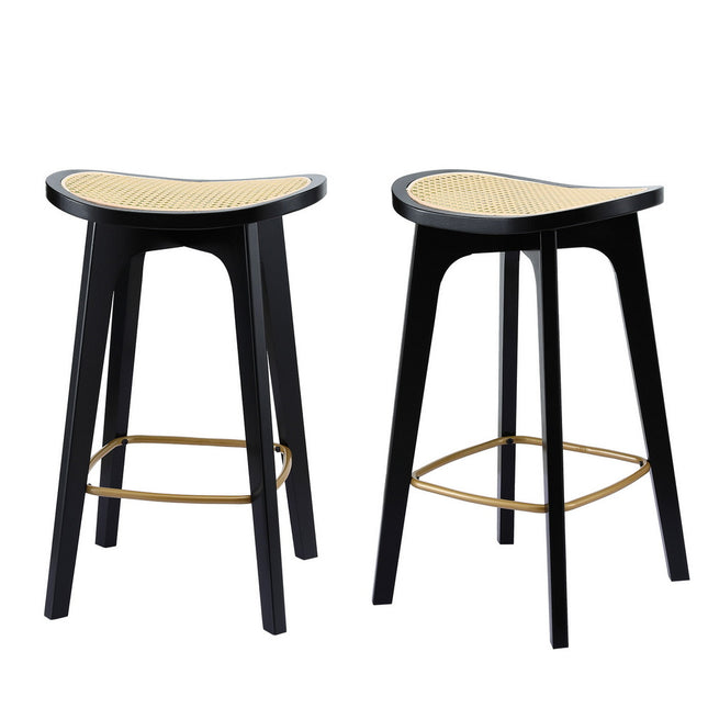 Artiss 2x Bar Stools Rattan Counter Kitchen Dinning Chair Bamboo Saddle Black