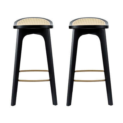 Artiss 2x Bar Stools Rattan Counter Kitchen Dinning Chair Bamboo Saddle Black