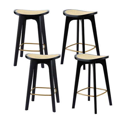Artiss 4x Bar Stools Rattan Counter Kitchen Dinning Chair Bamboo Saddle Black