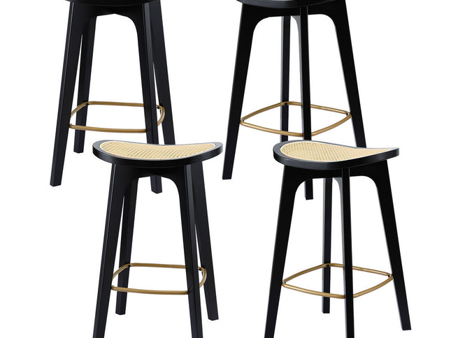 Artiss 4x Bar Stools Rattan Counter Kitchen Dinning Chair Bamboo Saddle Black