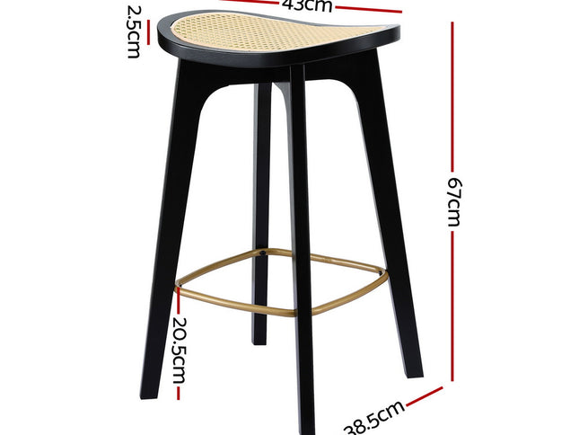 Artiss 4x Bar Stools Rattan Counter Kitchen Dinning Chair Bamboo Saddle Black