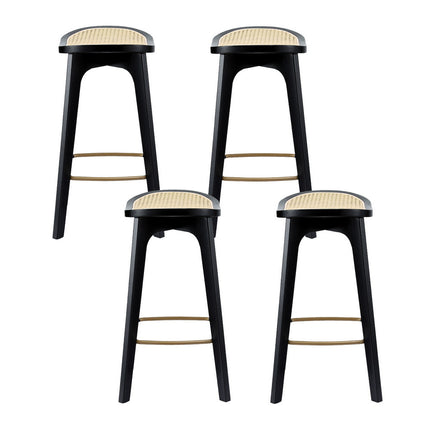 Artiss 4x Bar Stools Rattan Counter Kitchen Dinning Chair Bamboo Saddle Black