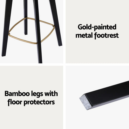 Artiss 4x Bar Stools Rattan Counter Kitchen Dinning Chair Bamboo Saddle Black