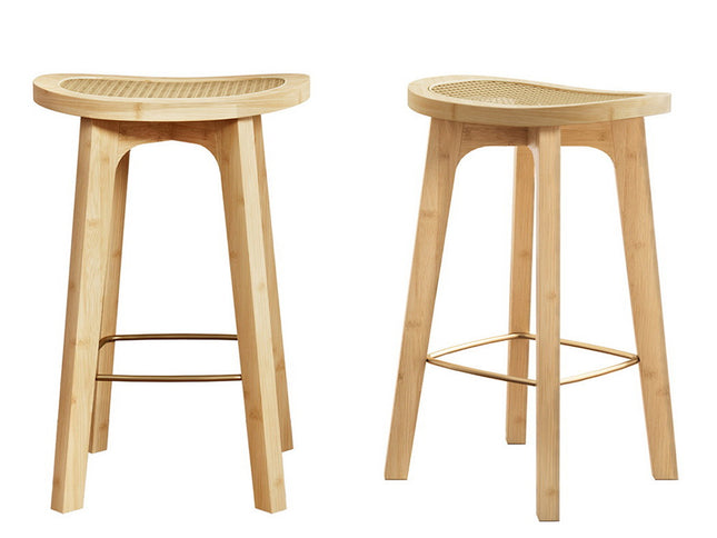 Artiss 2x Bar Stools Bamboo Rattan Stool Counter Chair Kitchen Barstools