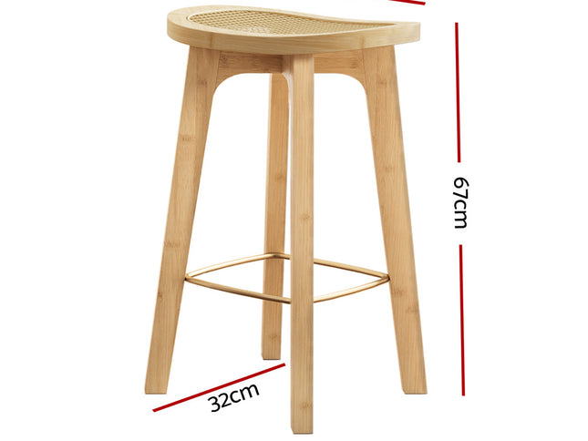 Artiss 2x Bar Stools Bamboo Rattan Stool Counter Chair Kitchen Barstools