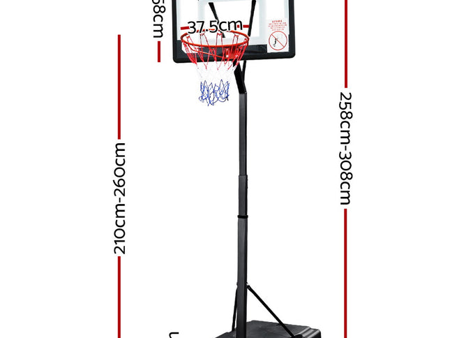Everfit 2.6M Basketball Hoop Stand System Adjustable Portable Pro Kids Clear