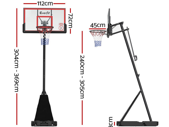 Everfit 3.05M Basketball Hoop Stand System Adjustable Height Portable Red Pro