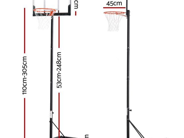 Everfit 3.05M Basketball Hoop Stand System Portable Height Adjustable w/ Knob