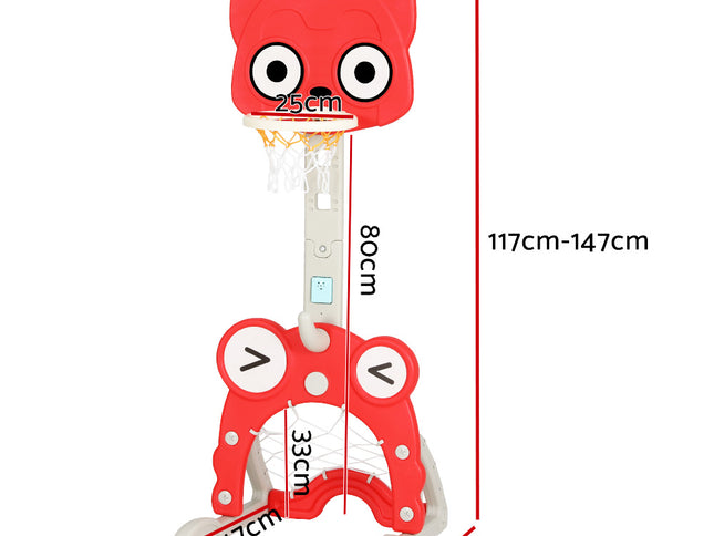Keezi Kids Basketball Hoop Stand Adjustable 5-in-1 Sports Center Toys Set Red