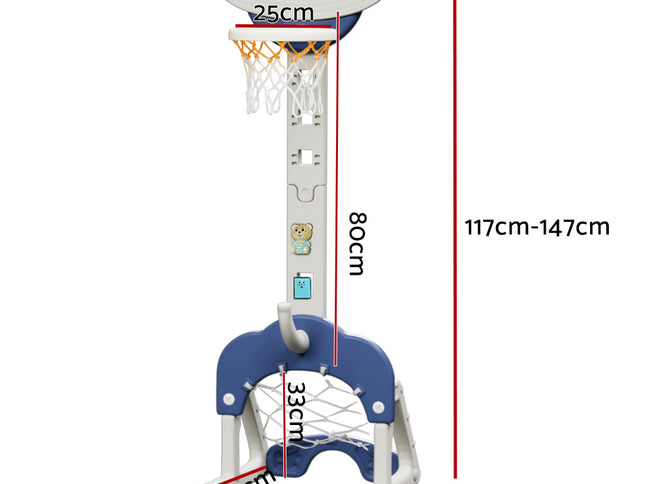 Keezi Kids Basketball Hoop Stand Adjustable 6-in-1 Sports Center Toys Set Blue