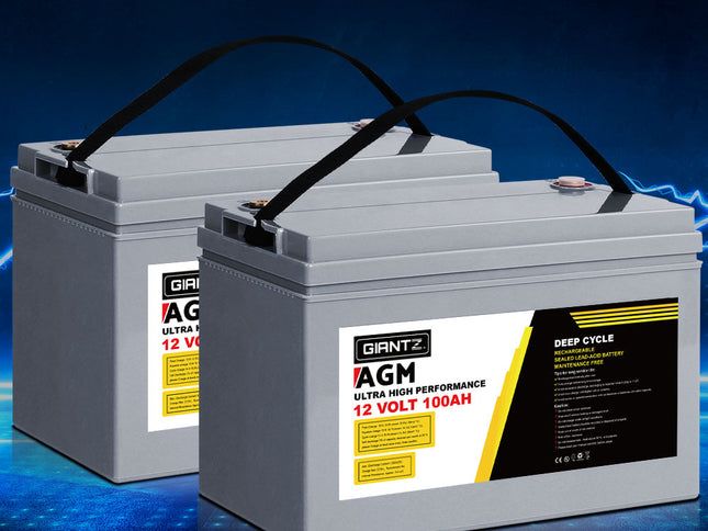 Giantz AGM Deep Cycle Battery 12V 100Ah x2 Box Portable Solar Caravan Camping