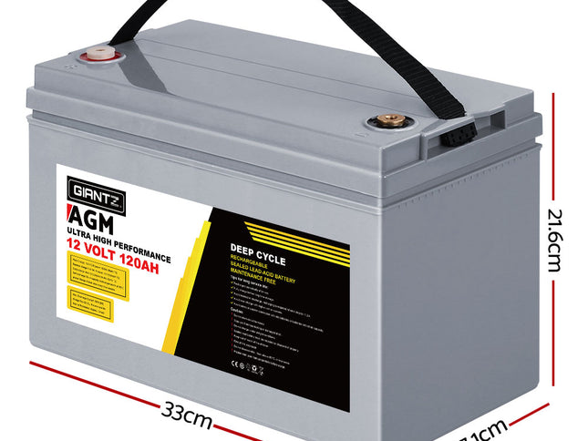 Giantz AGM Deep Cycle Battery 12V 120Ah x2 Box Portable Solar Caravan Camping