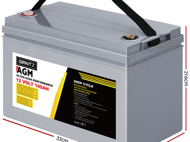 Giantz AGM Deep Cycle Battery 12V 140Ah Box Portable Solar Caravan Camping
