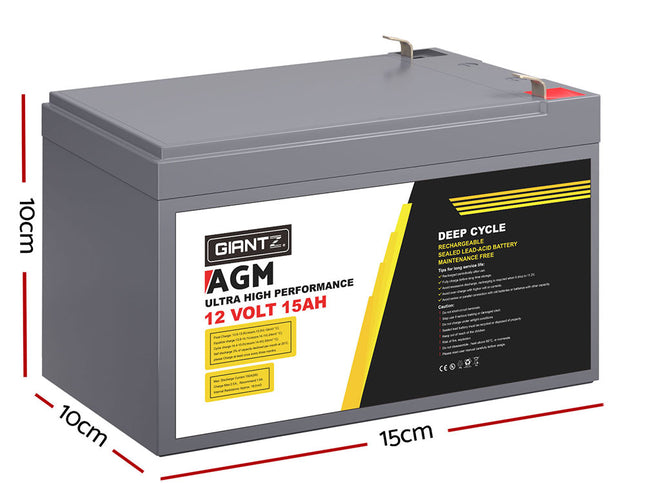 Giantz AGM Battery 12V 15Ah Deep Cycle Box Portable Solar Caravan Camping