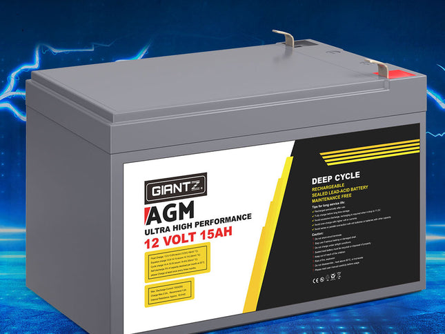 Giantz AGM Battery 12V 15Ah Deep Cycle Box Portable Solar Caravan Camping
