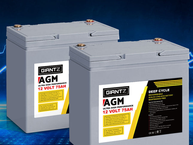 Giantz AGM Deep Cycle Battery 12V 75Ah x2 Box Portable Solar Caravan Camping