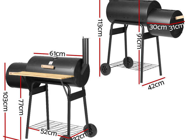 Grillz BBQ Grill 2-In-1 Offset Charcoal Smoker