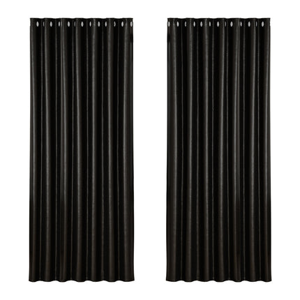 Artiss 2X Blockout Curtains Eyelet 240x230cm Black Shine