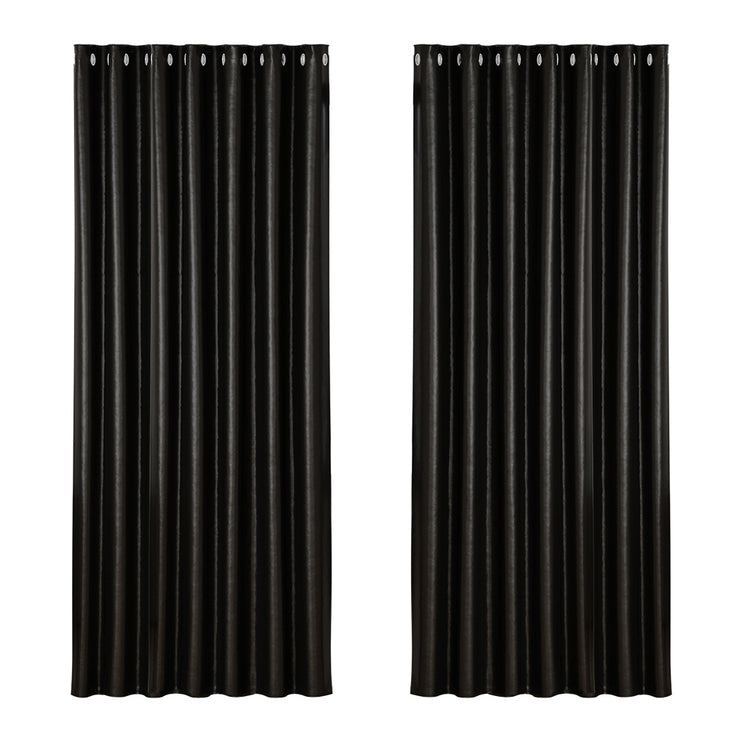 Artiss 2X Blockout Curtains Eyelet 240x230cm Black Shine