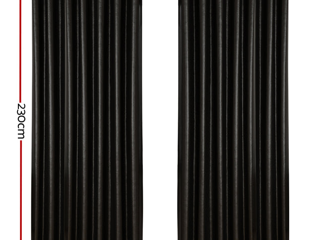 Artiss 2X Blockout Curtains Eyelet 240x230cm Black Shine