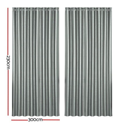 Artiss 2X Blockout Curtains Eyelet 300x230cm Grey Shine