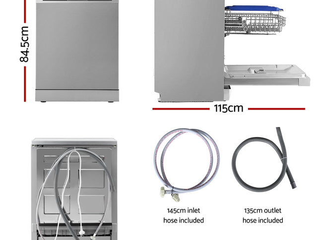 Devanti 60cm 14 Place Settings Freestanding Dishwasher Silver