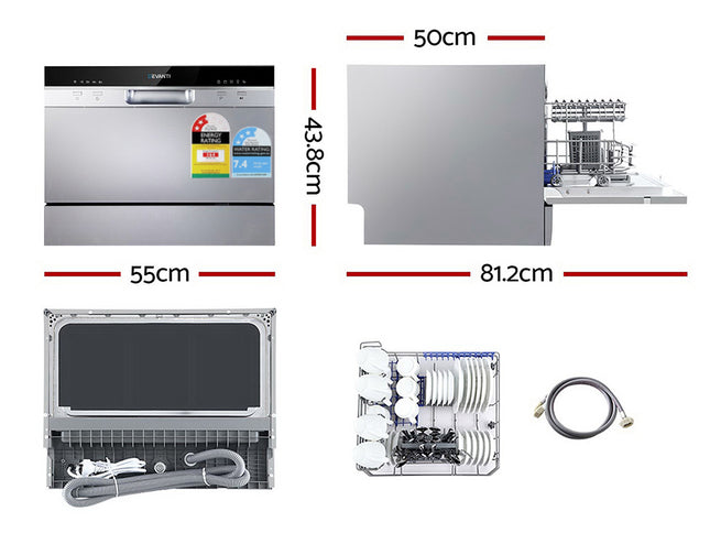 Devanti 6 Place Settings Benchtop Dishwasher Sliver