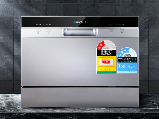 Devanti 6 Place Settings Benchtop Dishwasher Sliver