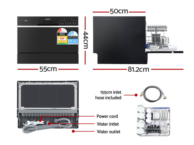 Devanti 6 Place Settings Benchtop Dishwasher Black