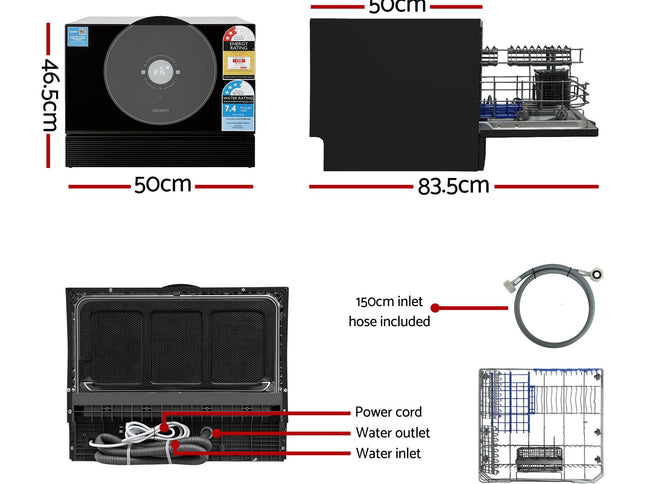 Devanti 6-Place Setting Benchtop Dishwasher 50cm Black