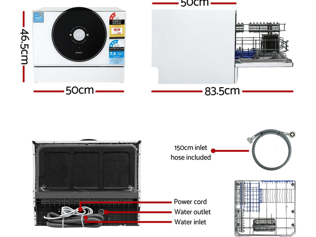 Devanti 6-Place Setting Benchtop Dishwasher 50cm White